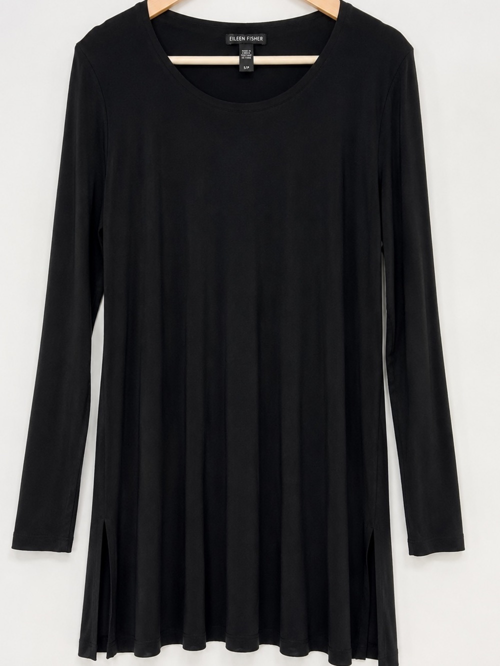 Eileen Fisher Silk Tunic Top Black Long Sleeve Petite S